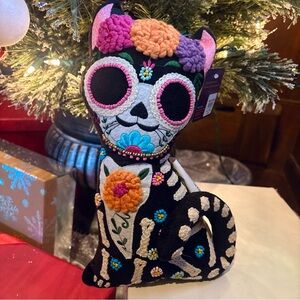 World Market Dia De Los Muertos Skeleton Cat Throw Pillow